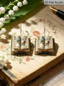 1 Pair Of Antique Book Shaped Earrings, 2D Flat Earrings, Add Fashion Charm To Daily Life, Suitable For Homecoming And Graduation Parties, And Are The Best Gift For Friends And Sisters During School - Book - View 3
