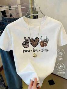 Women's Casual Shirt Print T-Shirt, Short Sleeve And Round Neck, Local Spring/Summer Urban Fashion. - Putih - View 1