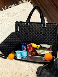 Tas Bekal Multifungsi Hitam, Terbuat dari Bahan PU, Kapasitas Besar, Muat Laptop, Cocok untuk Pelajar, Pekerja Kantoran, Profesional untuk Kegiatan Sehari-hari, Perjalanan Bisnis, Kerja, Piknik, dll. - Hitam - View 5