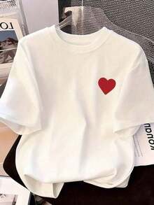 Camiseta de manga corta de talla grande para mujer - Blusa de verano de corte holgado con hombros caídos, estampado de letras y rayas, lavable a máquina, blanca, informal, adecuada para ir al trabajo, oficina, o para usar en capas. - Blanco - Ver 1