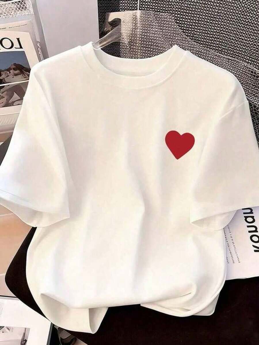 Camiseta de manga corta de talla grande para mujer - Blusa de verano de corte holgado con hombros caídos, estampado de letras y rayas, lavable a máquina, blanca, informal, adecuada para ir al trabajo, oficina, o para usar en capas. - Blanco - Ver 1