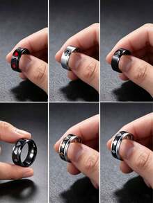 6-Piece Set Of Stainless Steel Men's Rings With Playing Card Suits, Couple Rings, Versatile Couple Rings Suitable For Daily Wear, Jewelry - 6-piece Ring Set - View 5