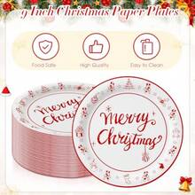 Uiifan - 100 platos de papel de Navidad de 9 pulgadas platos de cena de feliz Navidad color rojo y blanco para fiesta para Navidad invierno día festivo cumpleaños boda decoración de fiesta - Blanco y rojo - Ver 4