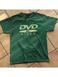 Cute Unisex Premium Casual T-Shirts [100% Cotton] With Nostalgic Green DVD Video Logo, Vintage Video Game Print, 2000s Aesthetic, Good Quality Retro T-Shirts, Casual Short Sleeve Crew Neck Tops For Spring/Summer/Autumn - Unisex Everyday Wear For Women And Men For Campus - 深綠色 - 查看 6