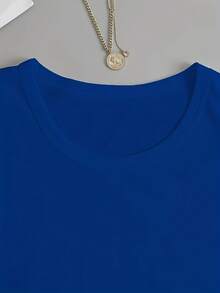 Camiseta de Mujer Estilo Simple Verano 2026 con Estampado "Just Breathe", Estilo Artístico, Cuello Redondo Casual de Manga Corta para Uso Diario ZYEQ - Azul - Ver 4