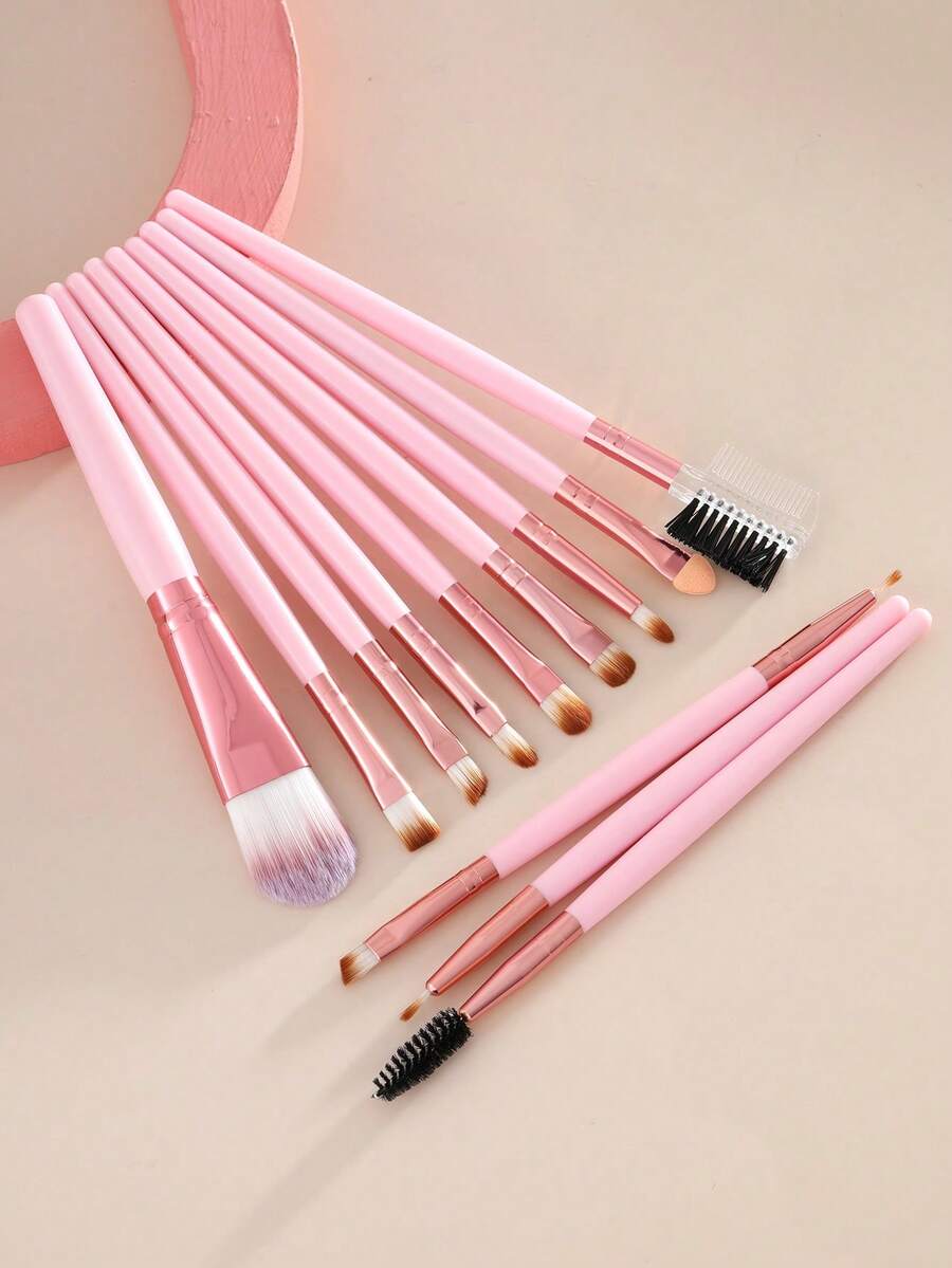 12pcs Makeup Brush Sets Premium Synthetic Hair Eyeshadow Blending Brush Sets Cosmetics Tools For Face And Eyes - Pink - View 1