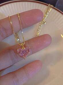 3pcs/Set Rhinestone Heart Pendant Necklace And Earrings Set, Holiday Gift For Friends And Girlfriends - Style 2 - View 2