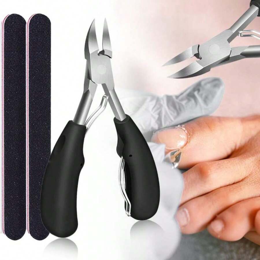 Bộ 3 món: Kìm bấm khuỷu màu đen + Dũa móng tay, thích hợp cho móng dày mọc ngược, kìm cắt móng chính xác chịu lực cao. - Nhiều màu - Xem 1