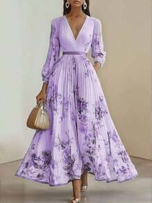 Summer Dresses For Womenvestidos Elegantes De MujerLong Printed Holiday Elegant Intellectual Style DressLoose And Comfortabledresses For Womendresses - 淡紫色 - 查看 1