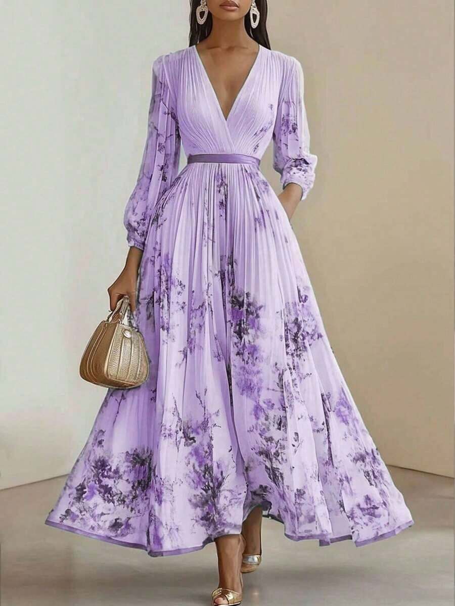 Summer Dresses For Womenvestidos Elegantes De MujerLong Printed Holiday Elegant Intellectual Style DressLoose And Comfortabledresses For Womendresses - 淡紫色 - 查看 1