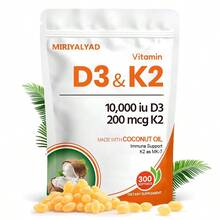 Miriyalyad Corefeel Vitamina D3 K2, 5000 mg de D3 y 100 mcg de K2, 300 cápsulas blandas, suplemento 2 en 1 de vitamina D y K con aceite de coco, favorece la absorción de calcio y la salud ósea, fácil de tragar. - 1 pieza - Ver 3