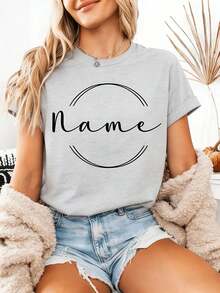 100% Cotton Women's Summer T-Shirt, Personalized Name T-Shirt For Celebrations - Gift For Birthdays, Anniversaries, And Weddings With An Elegant Design For Mother's Day, Comfortable Casual T-Shirt For Women | T-Shirt With Slogan | Distinctive T-Shirts | Retro Casual T-Shirt For Women, Simple Solid Color, Loose Fit, Casual Short Sleeve - 黑色 - 查看 7