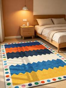 1pc Blue Geometric Contrast Color Floor Mat, Cute Decorative Rug, Playmat, Decorative Carpet, Bedroom Decor, Living Room Rug, Home Decor, Carpet, Outdoor Rug, Washable Rug, Graduation Gift - Multicolor - View 3