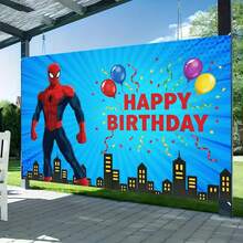 1pc Spider-Man Happy Birthday Backdrop Marvel Superhero Boy Party Decoration Cartoon Photography Background Indoor Holiday Gathering Scene Layout Cake Table Wall Tapestry Anime Fan Birthday Party Props Wall Hanging Decor - 多色 - 查看 2