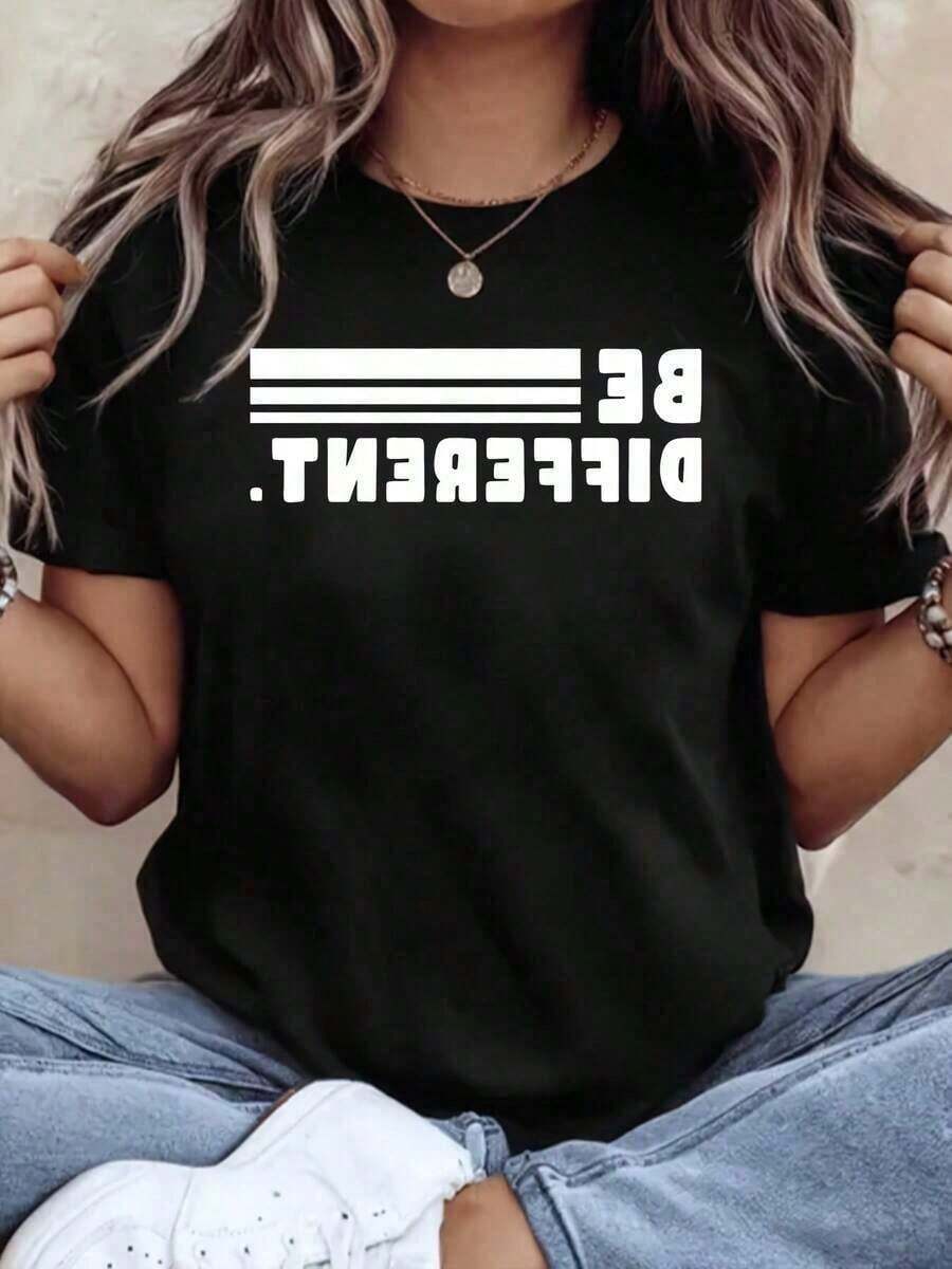 100% Cotton, 1 Piece. Women's T-Shirts - Graphic Tee With Fun Slogan - Casual Summer Top With Bold Font, Crew Neck, Machine Washable. 100% Soft Cotton. Women's Simple Solid Color T-Shirt, Loose And Slim Fit Casual Short Sleeve - 黑色 - 查看 1