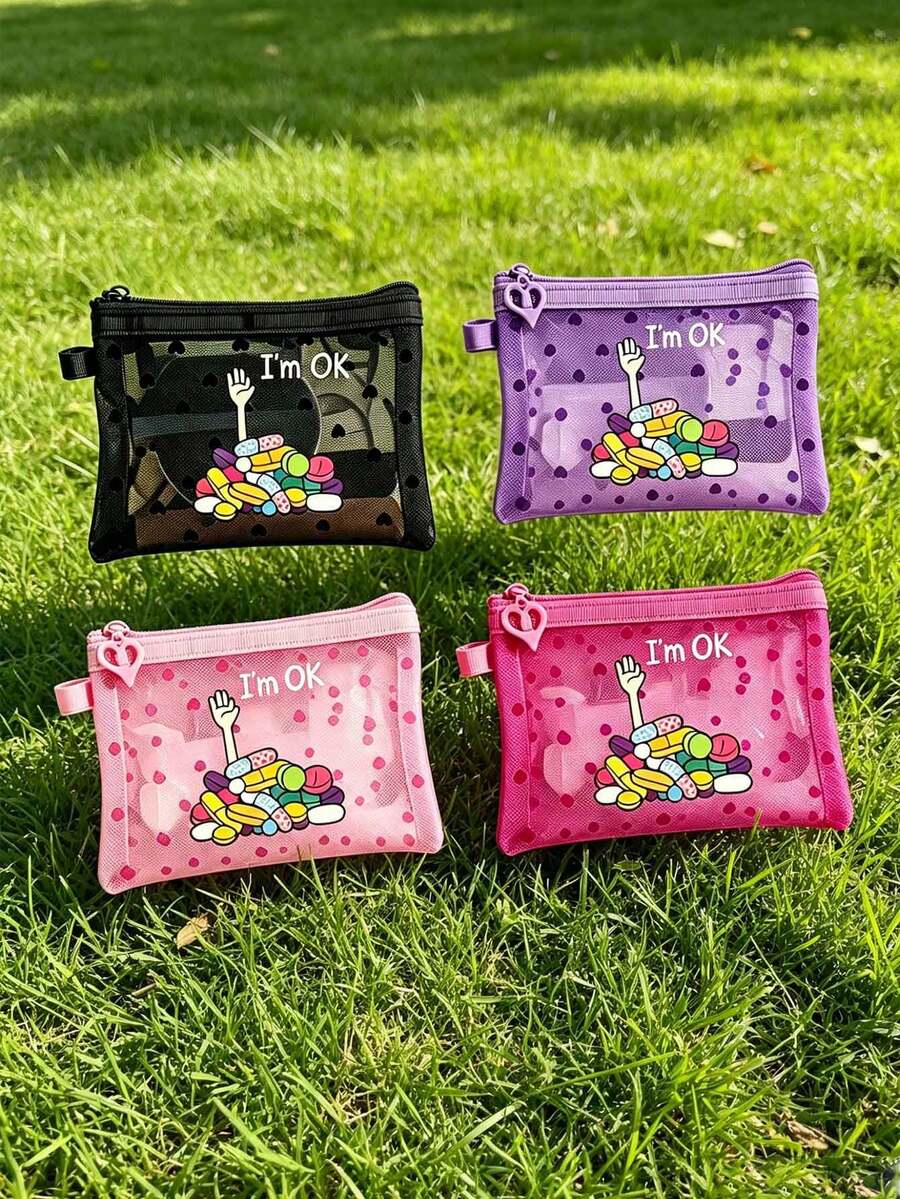 Petite pochette médicale portable en maille, imprimée avec un motif de design médical, peut être utilisée comme trousse de premiers soins, sac de rangement pour médicaments à l'extérieur et à la maison, sac organisateur de voyage, sac de maquillage, sac de rangement pour soins de la peau, sac de rangement pour huile à lèvres, également comme cadeau pour la fête des mères, cadeau d'anniversaire, sac de rangement pour la salle de bain, sac de toilette pour dortoir étudiant, ou cadeau pour l'épouse, la famille et les amis. - Multicolore - Voir 1