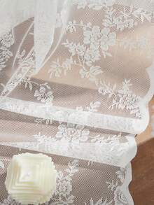 2pcs Transparent Lace Bedroom Curtains, Elegant Victorian Style Scalloped Edge Floral Pattern Curtains; Kitchen Curtains; Semi-Transparent Curtains; Polyester Material, Suitable For Living Room And Dining Room Curtains - White - View 6