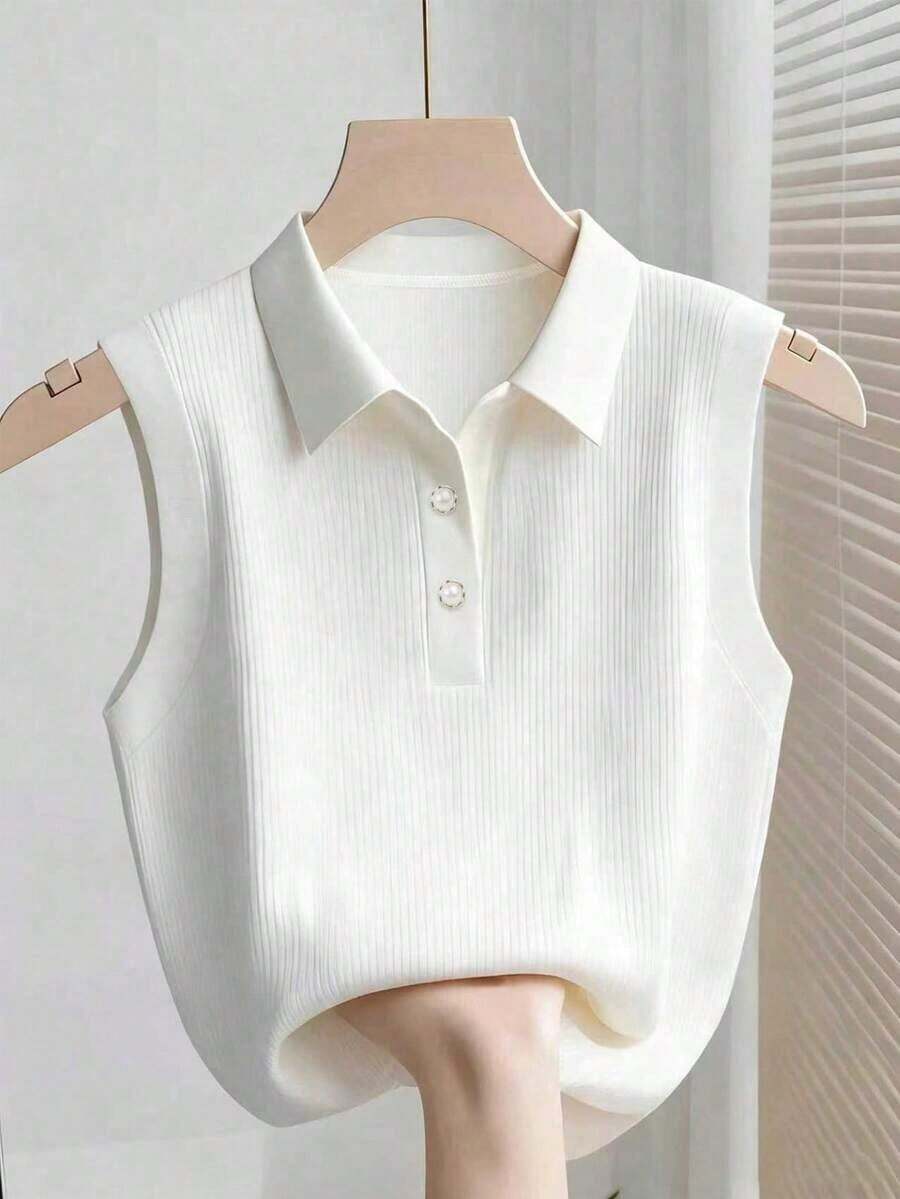 Camiseta sin mangas de talla grande con bloques de color acanalados, adecuada para primavera, atuendo de fiesta de carnaval - Blanco - Ver 1