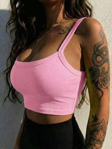 Camiseta corta de tirantes gruesos simple para mujer, adecuada para primavera y verano, estilo casual/streetwear/Y2K, se puede combinar con oficina/hogar/streetwear/discoteca, una opción ideal para blusas casuales de verano en color blanco - Rosa - Ver 12