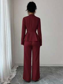 con cintura ceñida elegante, pantalones slim con vuelo de moda para ir al trabajo, atuendo para vacaciones/citas, Día de la Independencia, atuendo de maestra para mujeres - Burdeos - Ver 2