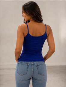Basic Women's Tank Top With Thin Straps - Royal Blue - View 2