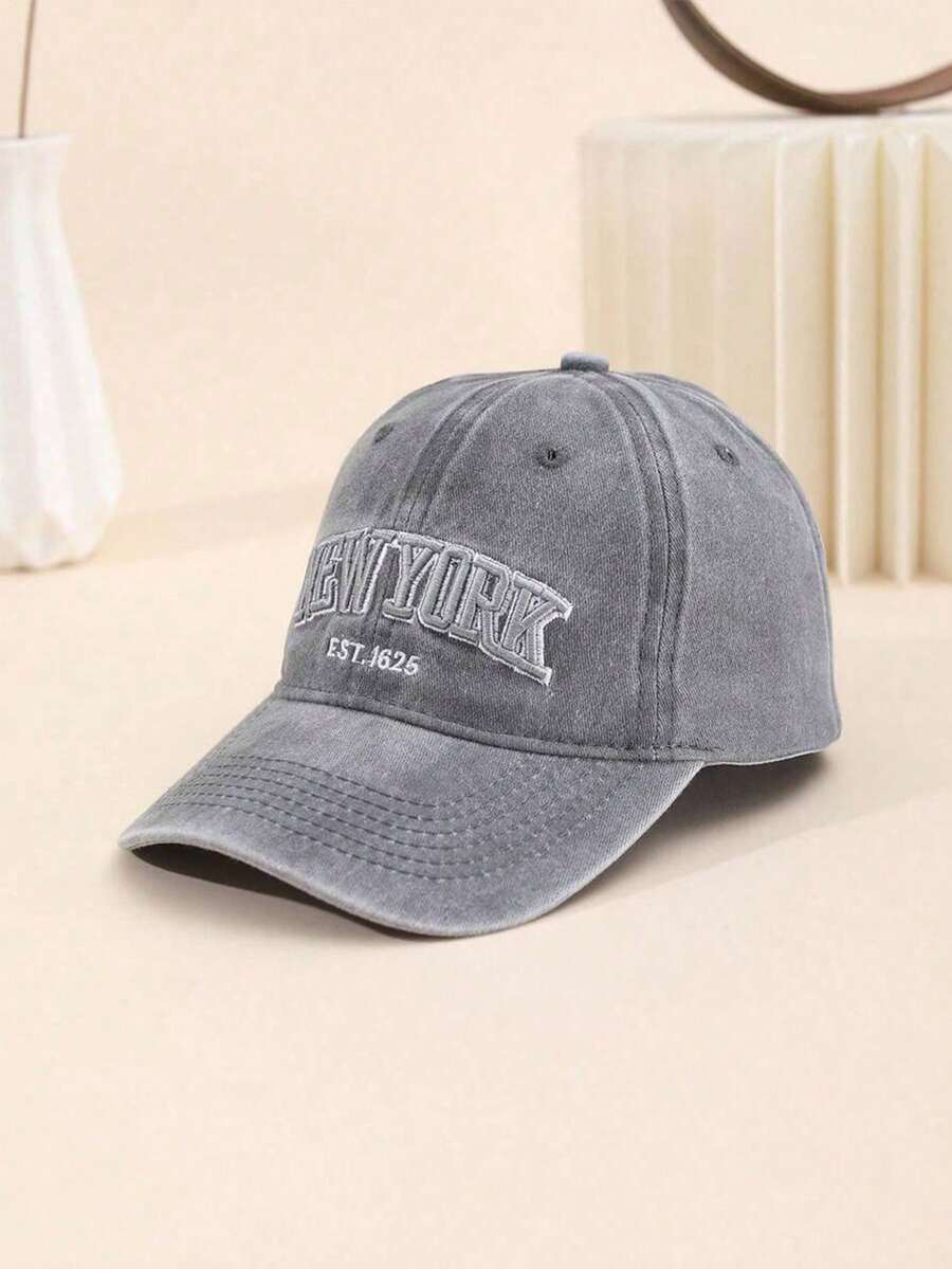 1 chiếc mũ lưỡi trai thời trang màu xám có chữ "New York" kiểu retro - Tro - Xem 1