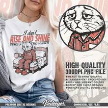 Diseño digital divertido para introvertidos - Gráfico imprimible de camiseta antisocial - Archivo de impresión de gato malhumorado - Regalo para amantes del café - Diseño de camiseta para dormir - Blanco - Ver 2