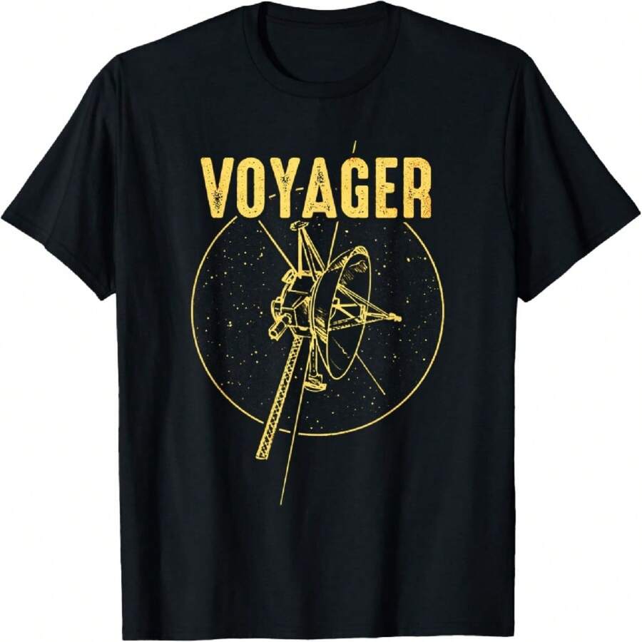 Voyager 1 & 2 Space Probe Solar System Astronomy Spaceflight T-Shirt(1) - Black - View 1