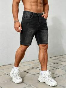 YANGCANREN Men's Fashion Versatile Denim Shorts - Black - View 5