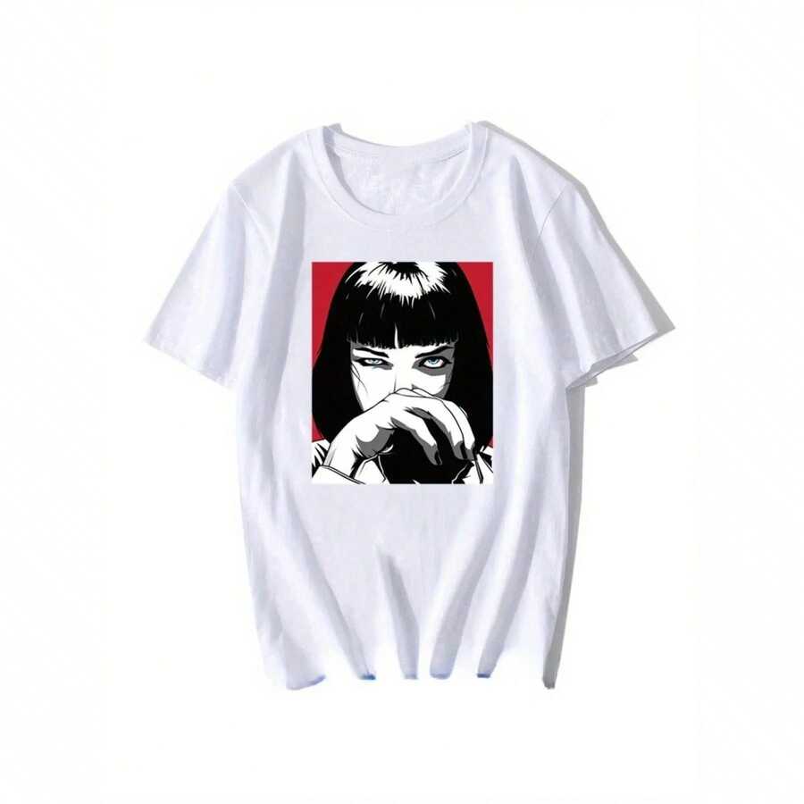 Camiseta Casual de Manga Corta para Hombre, Quentin Tarantino Pulp Fiction Mia, Estilo Vintage de los 90, Ropa Urbana, Moda Punk Rock Harajuku para Mujer, Manga Corta, Estilo Veraniego - Blanco - Ver 1