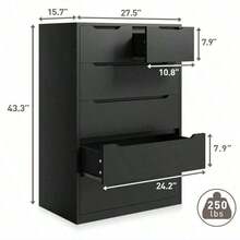 EnHomee Black Wooden Dresser With 6 Large Drawers, Dressers & Chests Of Drawers With Large Organizer, Tall Dresser With Smooth Metal Rail, Dresser Bedroom, Easter Decor, Wedding Decor, Home Decor, Room Decor - 黑色 - 查看 3