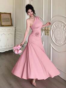 YHHModelyn 1 pieza Vestido de mujer sin mangas con pliegues y ajuste ceñido, de unicolorYHH - Rosa - Ver 5