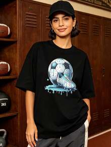 Camiseta de manga corta con cuello redondo suave e informal de verano para mujer, Fútbol, Estilo universitario, Tops para salir, Algodón, Vintage, Estilo callejero europeo y americano, Casual deportivo, Estilo unisex, Estilo casual urbano, Tops bonitos, Generación Z, Curvas, Ropa Y2K, Camisetas divertidas, Tops de mujer, Conjuntos de vacaciones para mujer, Top lindo, Camiseta gráfica, Conjuntos de primavera, Camisetas holgadas, Ropa urbana retro, Estilo de los 90, Estilo de los 2000, Subcultura, Top negro, Tops blancos, Conjunto de fiesta de los 90. Blanco - Negro - Ver 2