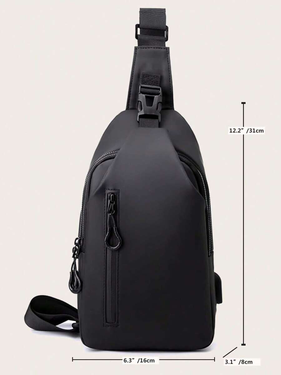 Bolsa de pecho multifuncional para hombres con puerto de carga USB, bolso de hombro ligero para teléfono móvil, bolso cruzado deportivo de unicolor versátil, bolso bandolera de gran capacidad a prueba de agua para uso diario, bolso de cintura para viajes de invierno, bolso negro para exteriores, bolso de viaje, regalos del Día de San Valentín, calcomanías, bolso de cintura, bolso escolar, bolso de primavera, bolso de compras, bolso lateral, cinturones, artículos de nueva vida para estudiantes, bolso esencial - Negro - Ver 1