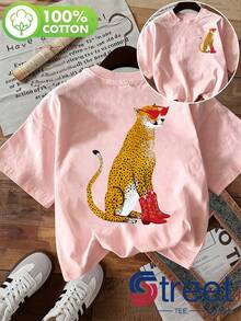 Camiseta de manga corta estilo retro americano para mujer, ideal para vacaciones de verano, con estampado de gafas de sol, botas rojas y leopardo. Moderna y única. Adecuada para ropa urbana/diaria. Estampado a doble cara en la parte delantera y trasera. Diseño sencillo y elegante. Ropa casual de verano transpirable. Unisexo. - Rojo - Ver 11