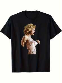 Stephen Wright Vintage  Pink Cone Bra Corset Pattern T-Shirt - Classic Black Crew Neck,, Vintage Print Summer Shirts. Summer Tops - 黑色 - 查看 2