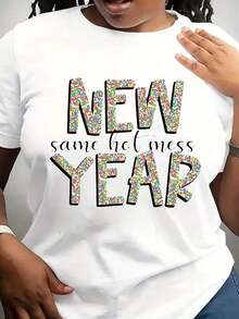 Suave, transpirable y ligera para comodidad durante todo el día. Camiseta "New Year Same Hot Mess" - Camiseta de Nochevieja. Cuello redondo clásico con un corte relajado que favorece todas las formas del cuerpo y es fácil de combinar con jeans, shorts y leggings. - Negro - Ver 6