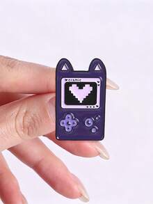 Retro Pixel Heart Game Console Brooch With Moon Buttons - Purple - View 7