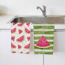 2pcs Kitchen Towels, Green Striped Watermelon Pattern Super Soft Microfiber Kitchen Towels, 40*60cm/15.7*23.6in, Single-Sided Print, Dish Cloths For Kitchen, Restaurant, Bathroom Decor, Holiday Gift - Multicolor - View 9