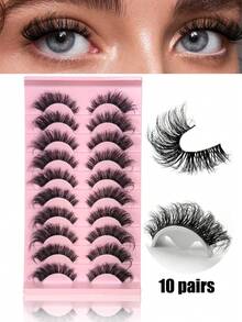 10 Pairs New Cat Eye Lashes Natural Clear Band Long False Lashes Winged End Eye Elongated Eyelashes Faux Mink Eyelashes Wispy Crossed Messy Strip Lashes For Long-Lasting Makeup Looks Festival Gift False Eyelashes Fake Lashes - Black - View 2