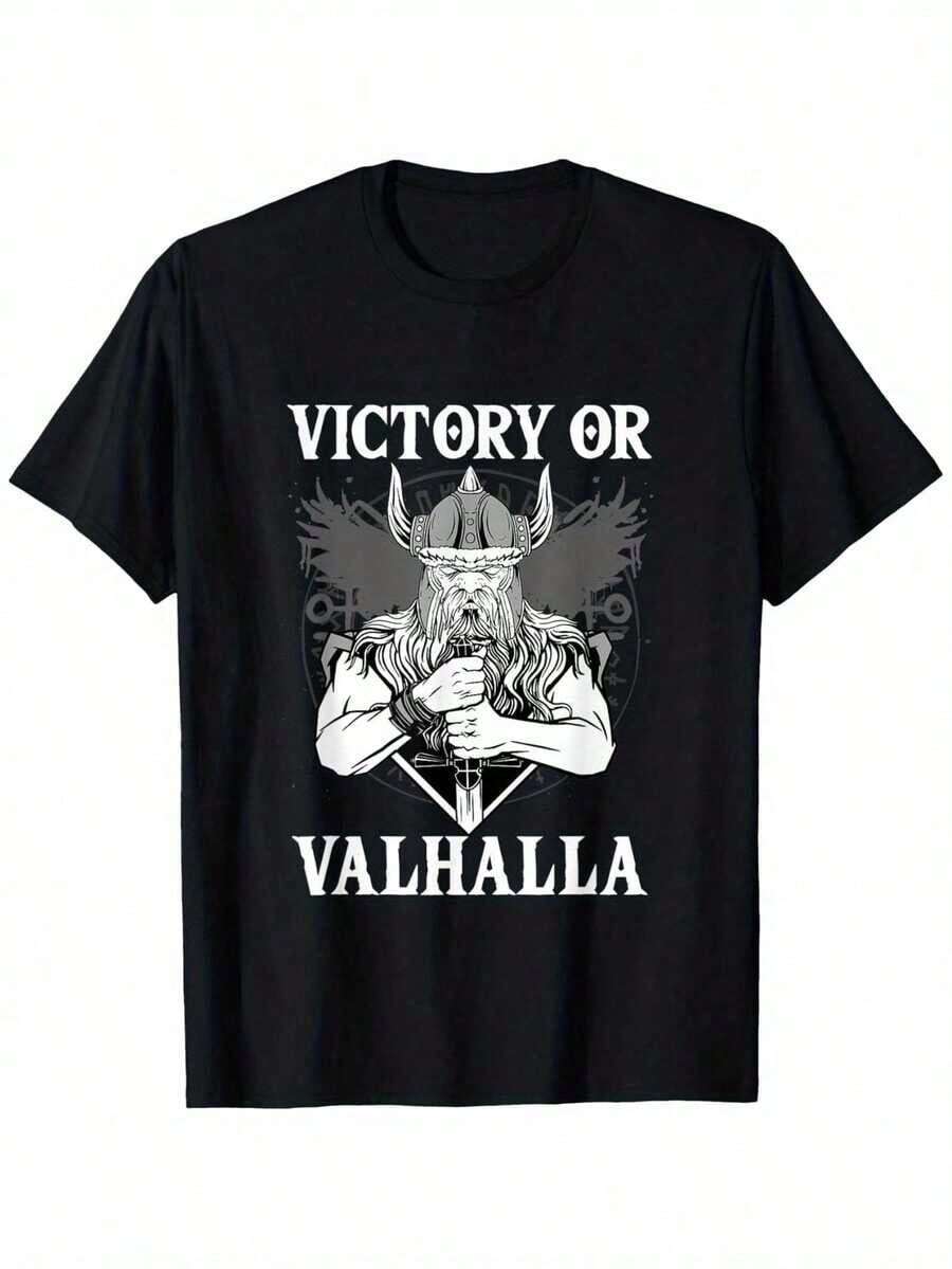 Women's Blouses. Black T-Shirt With Motifs From Norse Mythology, Featuring Odin And The Phrase 'Victory Or Valhalla'. Suitable As A Gift For Men, Women, Fathers, Mothers, And Friends. Available In Sizes S To XXXL. SPYGeurmuse - 黑色 - 查看 1