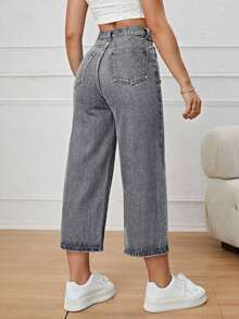 Jeans de pierna ancha recortado - Gris Claro - Ver 2
