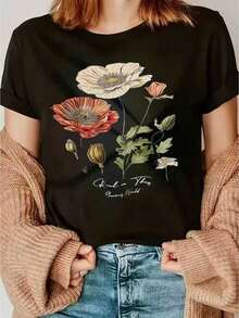 Conjuntos de Verano con Top Blanco, Estilo Casual Versátil, Camiseta de Manga Corta, Diseño Artístico, Colores Suaves, Camiseta Ligera de Algodón para Verano, Única para Amantes de la Naturaleza, Mamás, Mujeres y Entusiastas del Arte - Negro - Ver 8