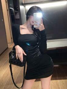 Women Midi Dresses - Black - View 9