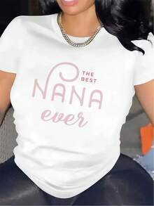 Comfortable Print. "Best Grandma" T-Shirt | Ideal For Lounging, Durable And Comfortable, Soft Fabric, Perfect Gift For Family Gatherings, Lightweight Design,  And Fashionable Everyday Top, Crew Neck, Medium Stretch Fabric. Simple And Casual Summer Top. - 黑色 - 查看 7