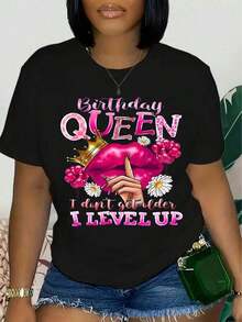 Camiseta con Estampado de Labios, Manga Corta, Cuello Redondo, Top Casual, Verano y Primavera, Ropa de Mujer, playeras de mujer - Negro - Ver 6