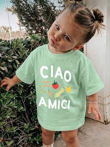 1 chiếc áo thun ngắn tay cổ tròn in hình rau củ dành cho bé trai "CIAO AMICI" - Màu xanh Bạc hà - Xem 1