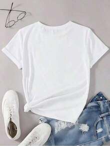 Women's Clothing [Sports T-Shirt] Women's Vintage Western Print T-Shirt - Soft And Breathable Cotton, Essential For Everyday Wear And Theme Parties - White Top With Nostalgic Motel Design - Machine Washable, Everyday Essential, Summer Party Outfit | Relaxed Fit | Plus Size Women's Shirts - 白色 - 查看 2