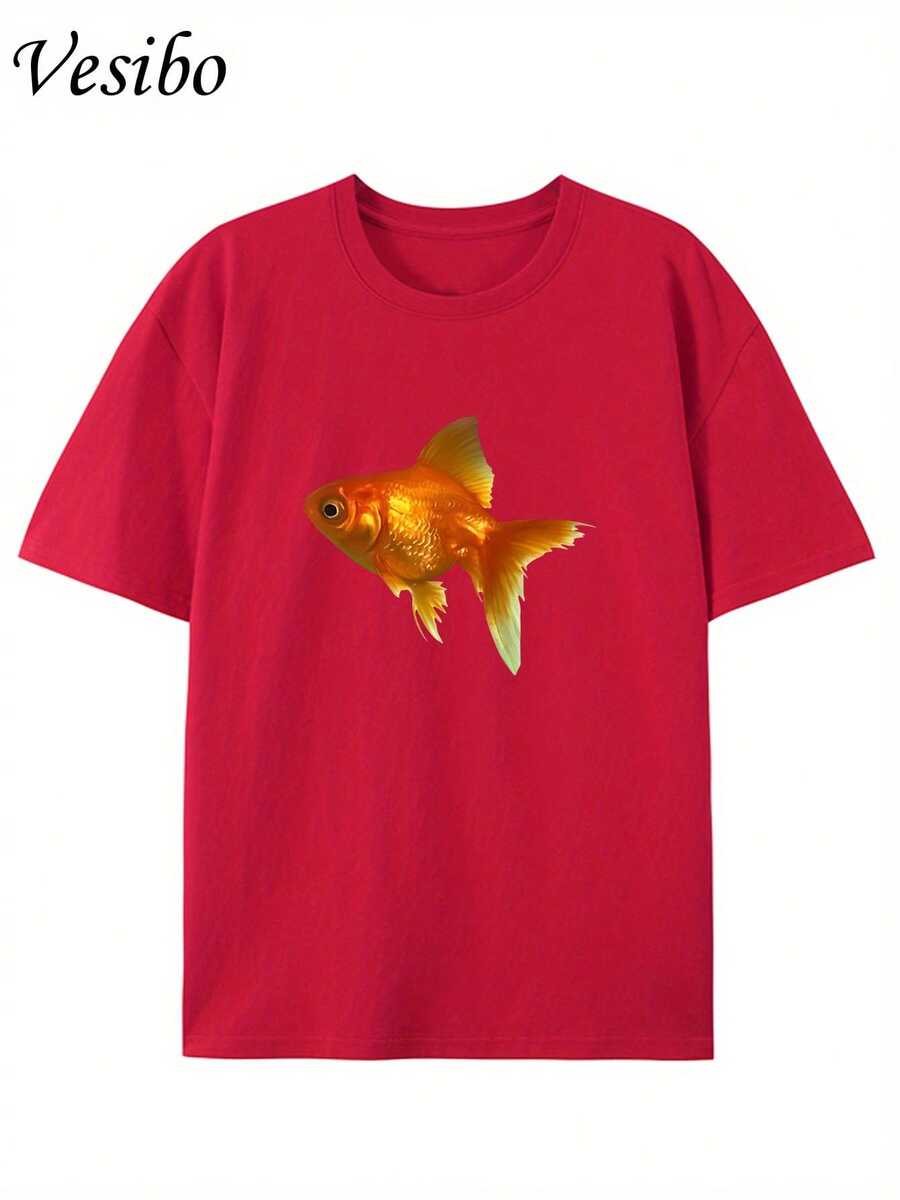 Creative And Fun T-Shirt With Round Neck And Graphic Design, Made Of Pure Fabric, Modern And Stylish For Summer, Perfect For Casual Everyday Wear - [紅色的] - 查看 1