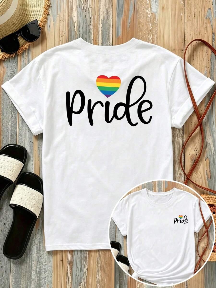 New 180g Short-Sleeved T-Shirt, 1% Cotton, With Front And Back Prints - Pride, Pride Month - Fashionable Printed T-Shirt For Women, Short-Sleeved, Suitable For All Seasons, Clothing - Can Be Worn As A Base Layer In Spring And Autumn Or Alone In Summer, Unisex. - 白色 - 查看 1